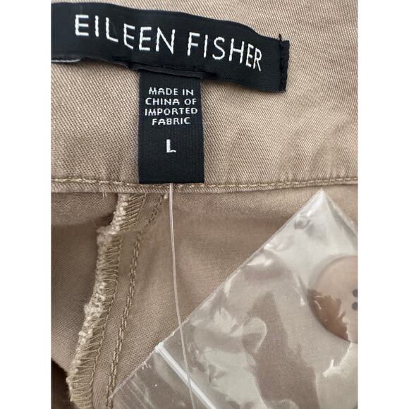 Eileen Fisher Womens Cuffed Capri Pants Size Large Tan Cotton/Lyocell NEW - Picture 3 of 7